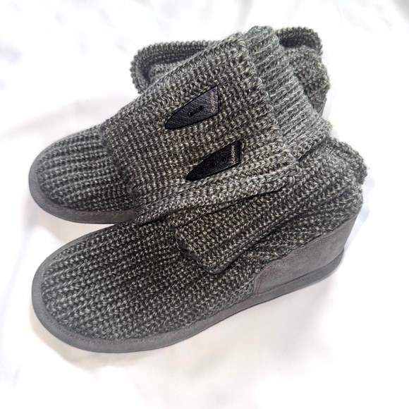 BearPaw Gray Knit Ankle Booties - Picture 1 of 8